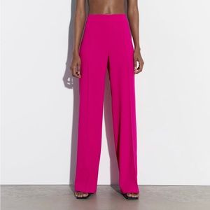ZARA PINK Flowy High Waisted Pants - Straight Leg  100% polyester- Size XXL-